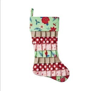 The Pioneer Woman Green Retro Holiday Floral Ruffle Christmas Stocking 20"
